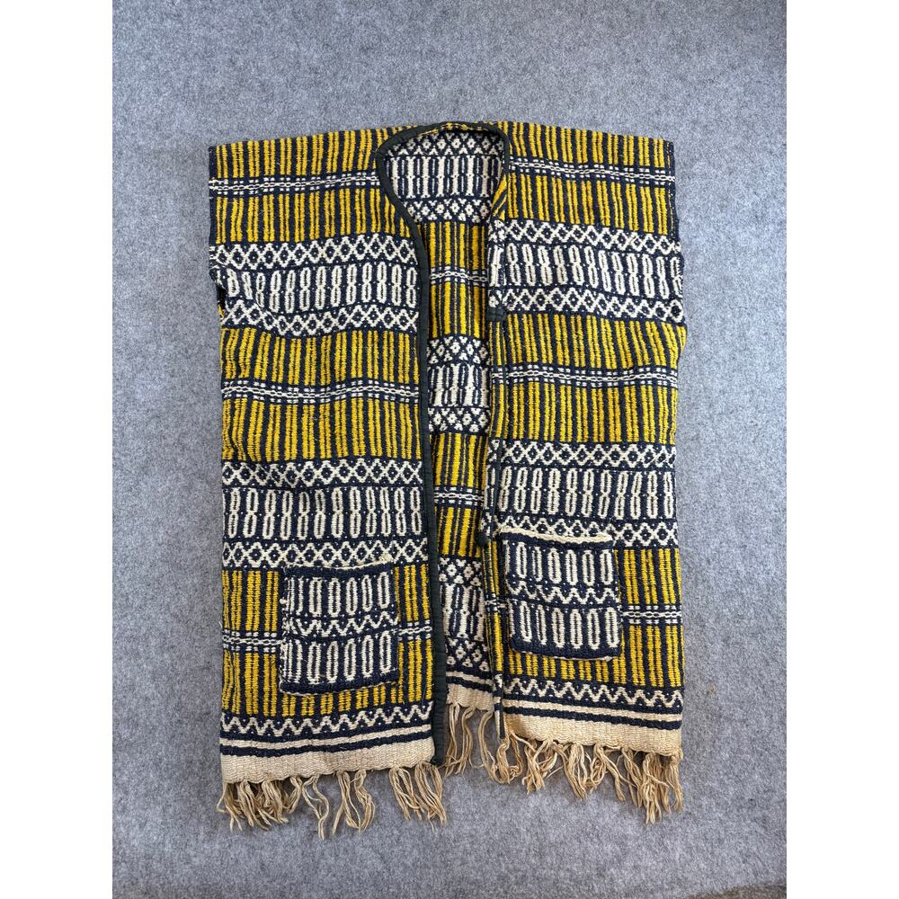 VINTAGE 80s Ethnic Vest Jacket Unisex Medium Wool Fringe Boho Festival Hippie